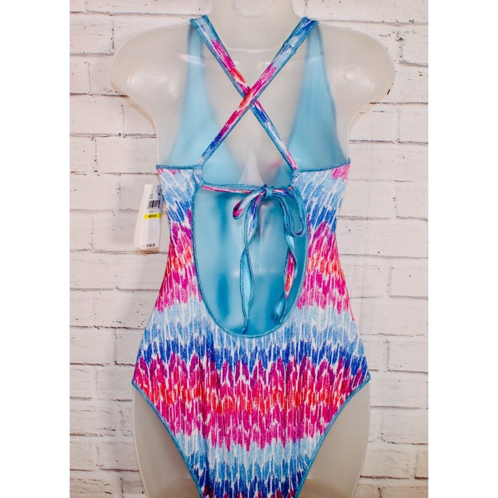 Becca Women's Joshua Tree One-Piece Swimsuit Pink Blue Lace Up $158 NWT S, M, L - Picture 9 of 9